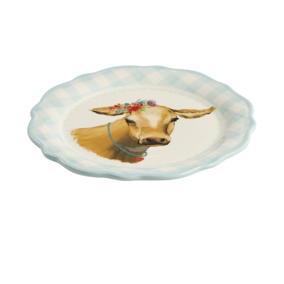 New Pioneer Woman Mini Novelty Cow Blue Gingham Appetizer Plate Quantity 1 - Picture 4 of 5